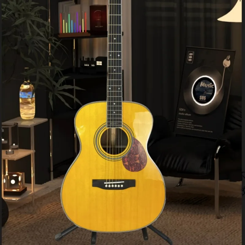 Musical Instrument Strings - جيتار صوتي أصفر مصنوع يدويًا بـ